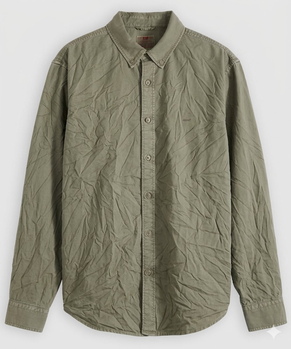 Shirt before Wrinklaway. Wrinkled